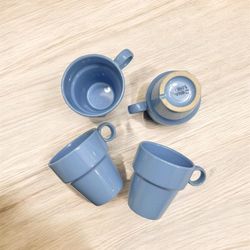  Vintage Postmodern 90s-2K IKEA Sky Blue Stackable Coffee Mugs – Set of 4