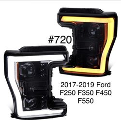 2017 to 2019 Ford Super Duty F250 / F350 / F450 / F550 Smoked LED DRL Projector Headlights Switchback Headlights (For The Pair)