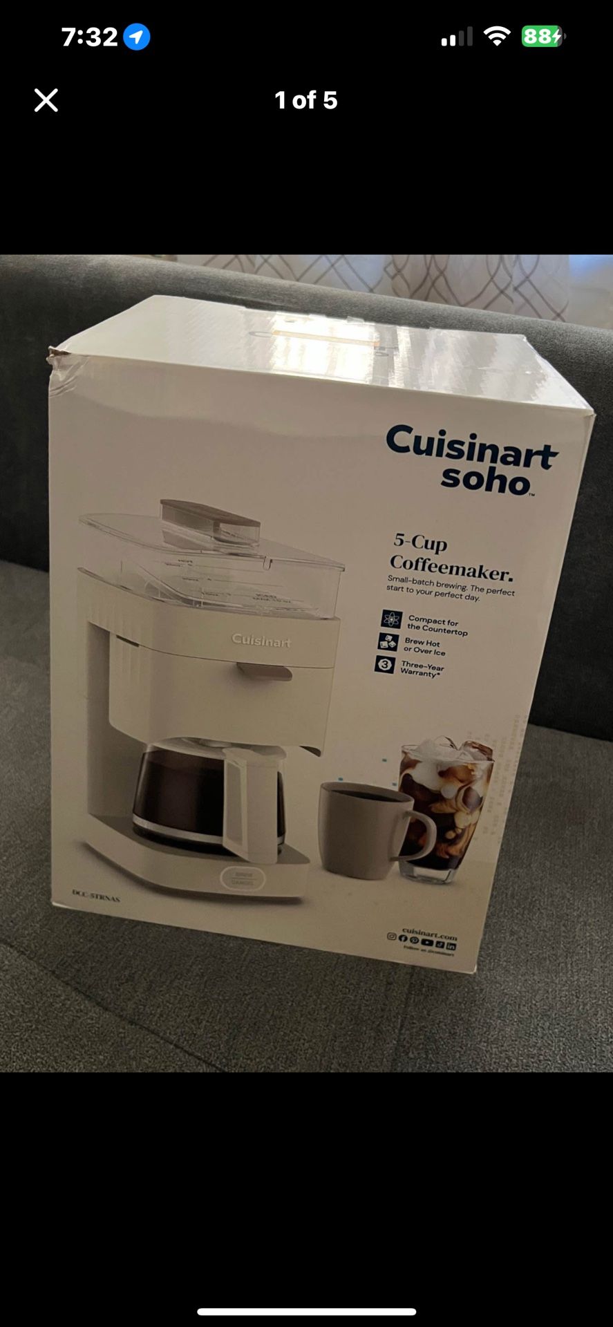 Brand New Sealed - Cuisinart 5c SOHO Drip Coffee Maker Truffle