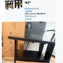 Side Table, End Table, Night Stand with Open Shelves and Storage Bin, Bedside Table, for Living Room, Bedroom, Espresso   New sealed un assembled 20$ 