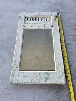 Vintage Cabinet Door Mirror 27x16 In With Hooks
