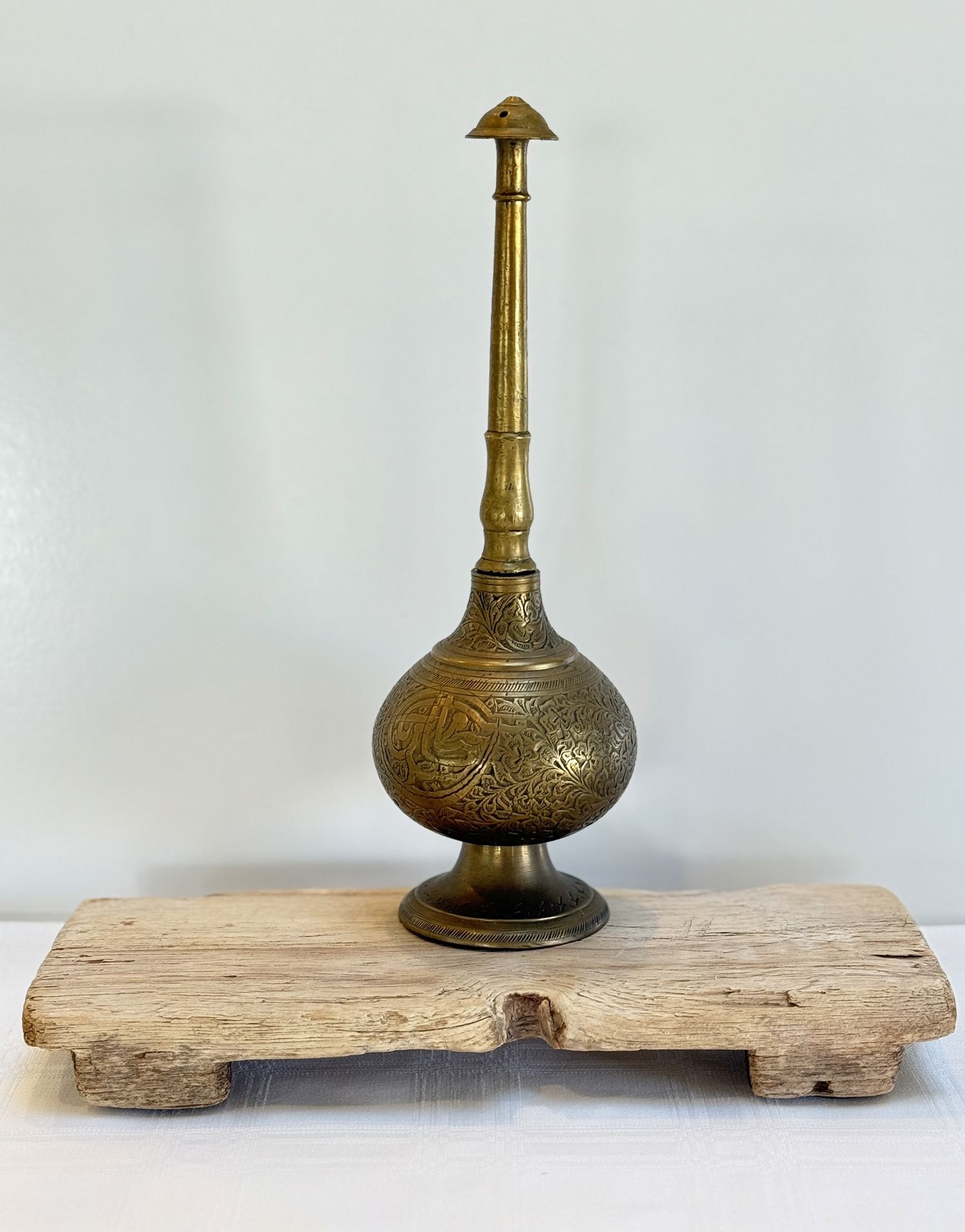 Antique Brass Holy Water Sprinkler Gulabdani/Gulab Pash Original Crafted Engraved | 10-7/8”H 