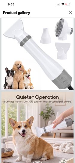 Low Noise Portable Dog Dryer for Small & Medium Dogs 3-in-1 Handheld, 4 Temp, 3 Speed, 1.1lb Lightweight, 110,000 RPM High Velocity Fast Drying Pet Ha