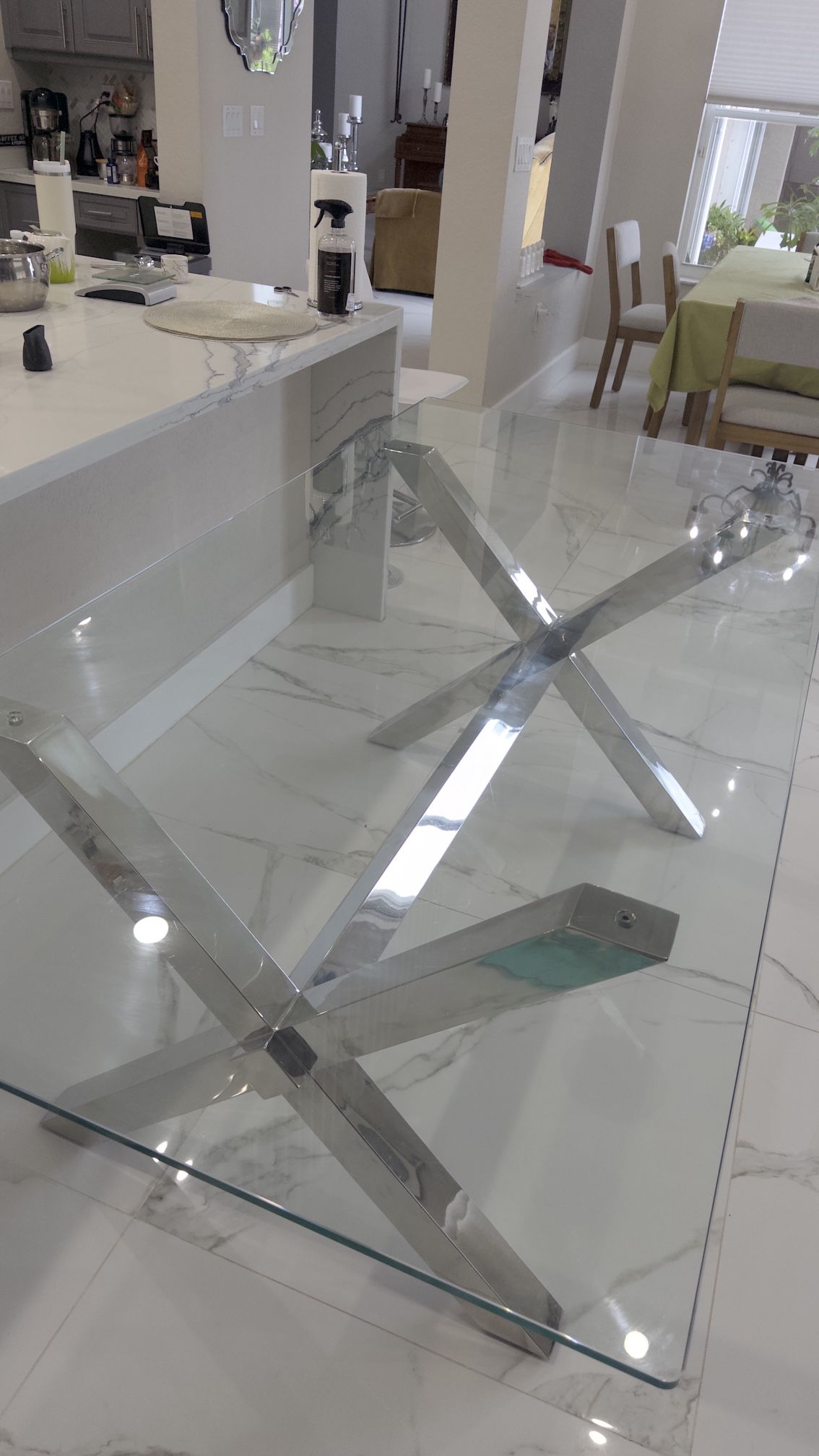 ✨ Z Gallerie Glass Dining Table – 78” x 38” x 30” | Modern Chrome X-Base