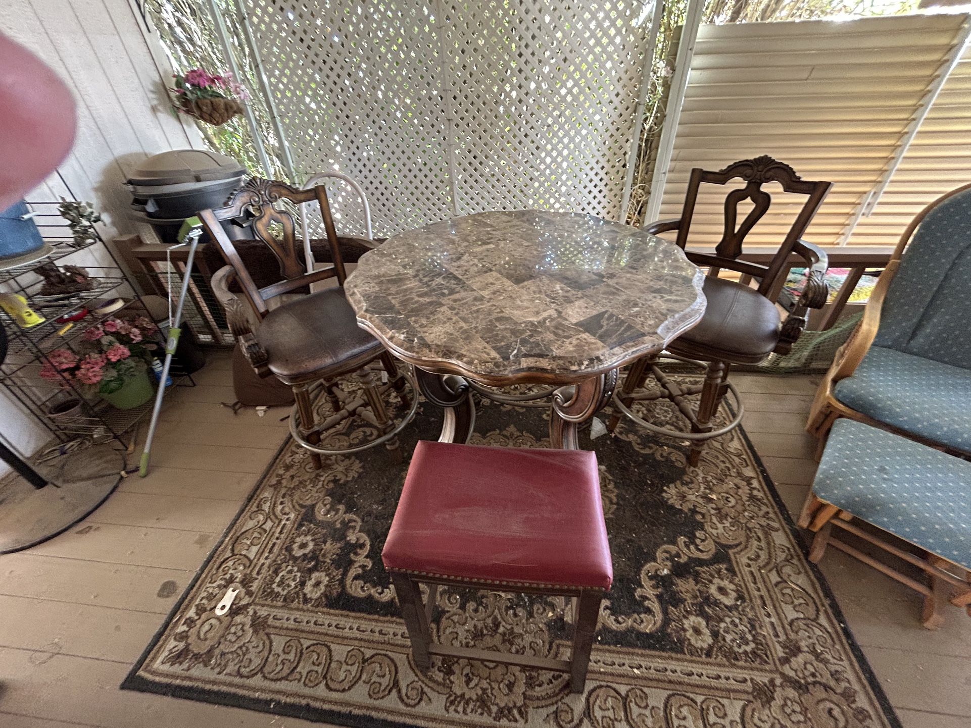 Marble Table 2 Chairs