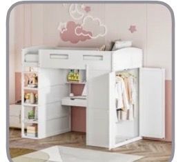 Twin bed with drawers and closet attached