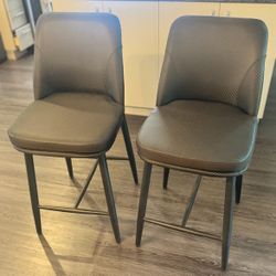 NEW Bar Stools Set of 2, Upholstered Counter Height Bar Stools, 26 Inch Modern Counter Stools with Back, Textured Leather&Fabric, Metal Legs,Barstools