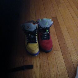 Red And Yellow Jordans 5s 