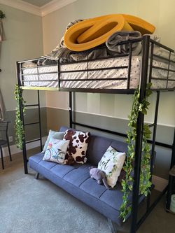 Black Metal Loft Bed Frame with pillow top Mattress