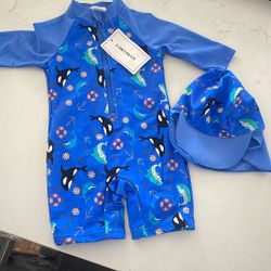 Baby Swim Suit Zip Up With Sun Hat