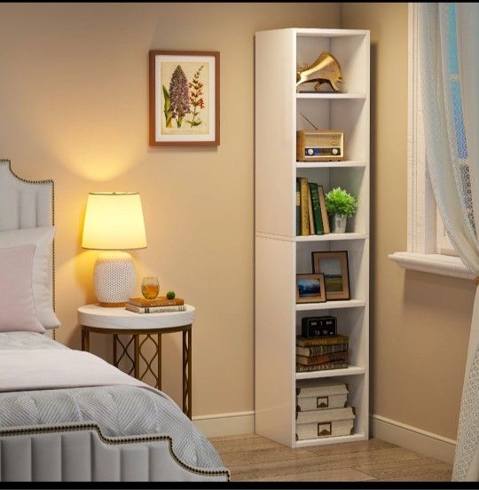 Tribesigns 70.9 Inch Tall Narrow Small
Bookshelf White Modern Corner Bookcase
with Storage 6 Tier Cube Display Shelves