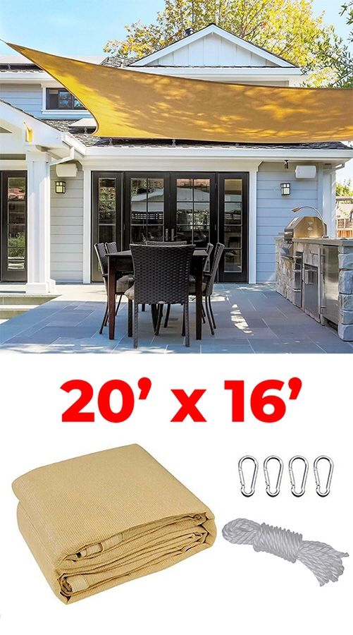 (NEW) $50 each 20x16’ Rectangle Sun Shade Sail Outdoor Canopy Top Cover, Tan Color