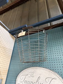 Metal Egg Basket With Wooden Handle Vintage