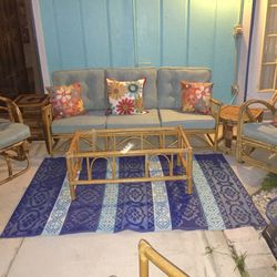 Tropical Vintage 1960"s Rattan Sofa and 2 Chairs