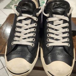 NICE🔥 Converse Jack Purcell JP OX Black Leather Fashion Sneakers Sz . 8  Mens