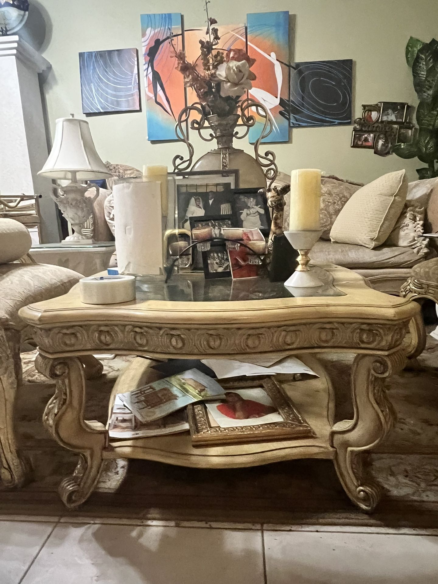Complete Living Room Furniture Set – Couch, 2 Chairs, 2 Side Tables, Large Center Coffee Table