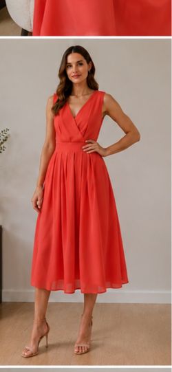 Red Sleeveless V-Neck Midi Dress