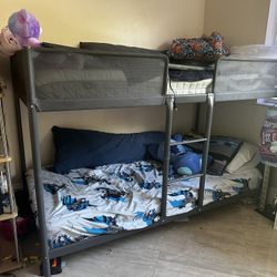 Grey Bunk Bed with 2 Mattresses with Protector Sheets – Good Condition