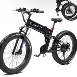 PEXMOR 26" Electric Fat Tire Folding Bicycle for Adults, 750W