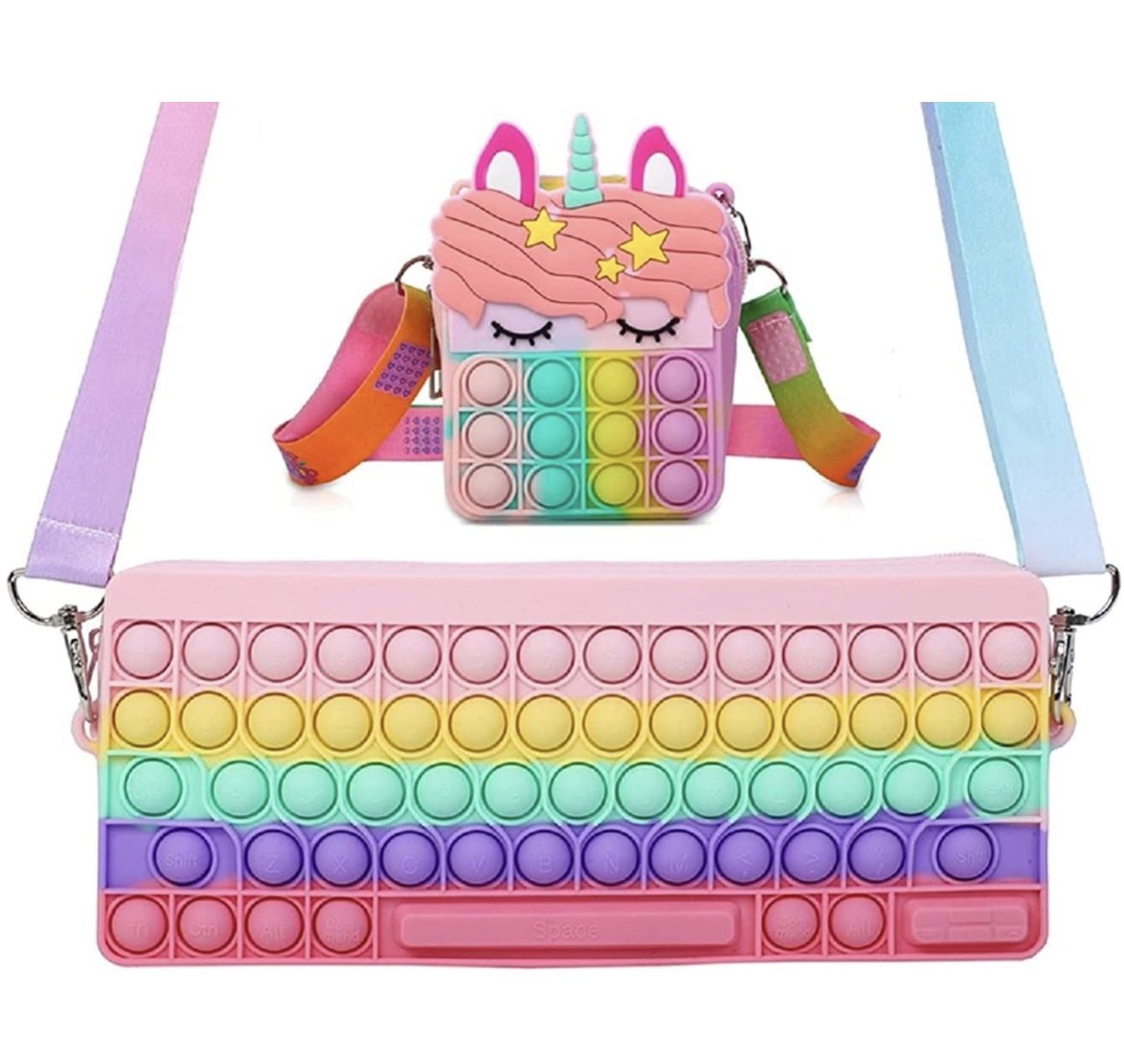 Pop Purse for Girls Women Fidget Shoulder Bag Rainbow Pop Fidget Bag Toy