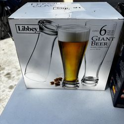 6 pc giant beer Pilsner glasses NIB New in Box