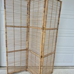 Vintage 3 Panel Bamboo Screen Room Divider Rattan