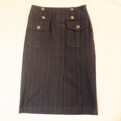 NWOT Cache Women's Dark Gray Pencil Skirt Knee Length Size 2 | Pinstripe 