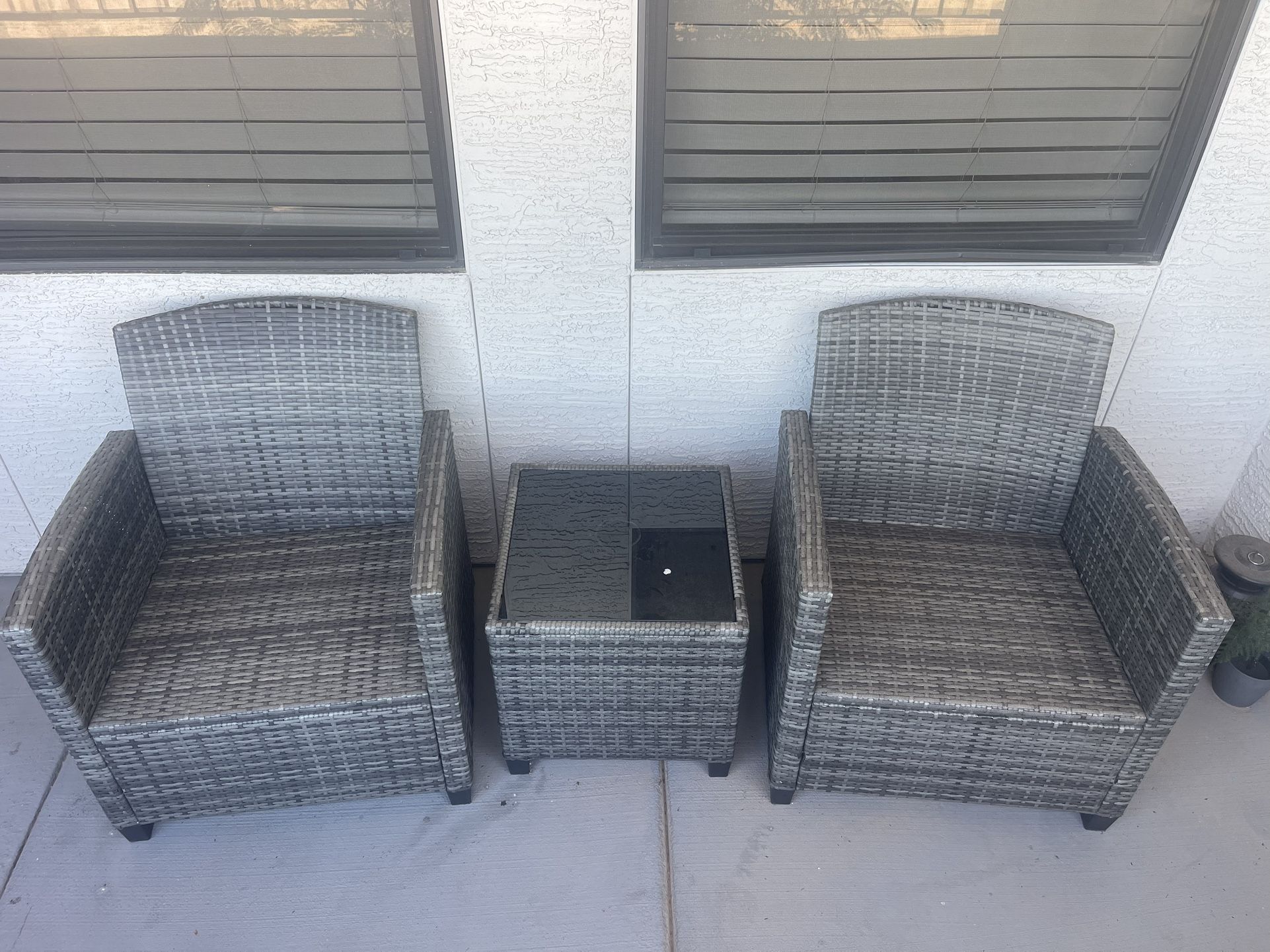 3 Piece Patio Furniture Set Small Outdoor Wicker Table & Chairs Set with Seat Cushions