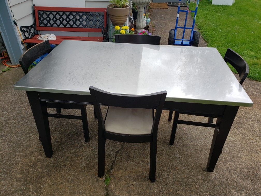 Large Stainless Top Wood Table/4 IKEA Roger Chairs-Good Condition!