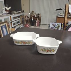 Vintage Corning Ware Pyroceram Cookware Set Of 2 In "Spice Of Life" L' Echalite Pattern 2 3/4 Cup P-43-B & 1 Liter A-1-B Oven, Micro & Dishwasher Safe