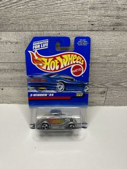 Hot Wheels Gray ‘1934 Ford 3 - Window • Die Cast Metal & Plastic Parts • Made is Malaysia