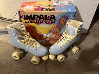 Impala Blue Roller Skates with Yellow Cream Laces