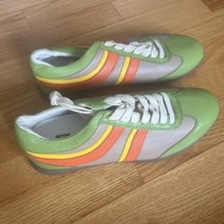 New Hugo Boss Green Leather Sneaker Shoes Lace Up Low Top Sneakers Size 7.5 