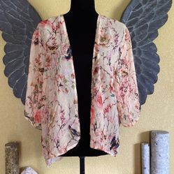 Sans Souci Floral Kimono Cardigan Style Shirt Top
