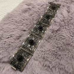 Vintage Greek Silver Bracelet With Black Onyx Stones