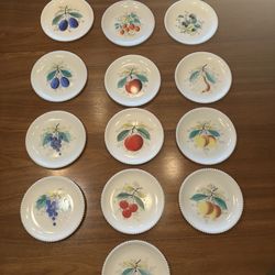 Set Of 14 Westmoreland Milk Glass Dessert Plates With Fruit Design  