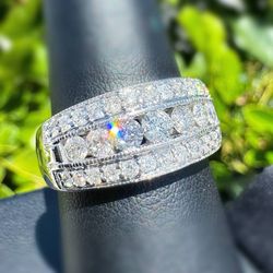 10k solid White Gold 1.5CTW Natural Diamond Anniversary Pave ring sz 7