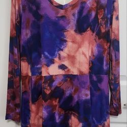 NEW Terra & Sky Women's Long Sleeve Swing Dress Tie Dye Sz 1X (16W -18W) 