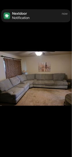 Large Gray Fabric Sectional Sofa