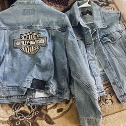 Vintage Ladies And Gent Harley Davidson Jean Coat And Vest