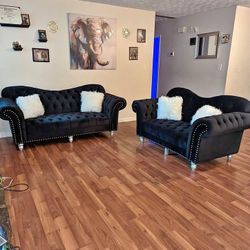 Jazmine Black Velvet Sofa & Loveseat
