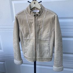 Tan Suede Sherpa Winter Coat Junior Large