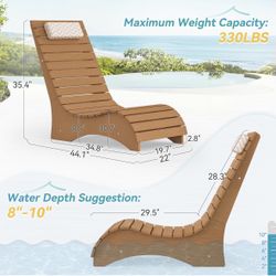 HDPS Pool Lounge Chairs, Use in Pools Lounge Chairs up to 10-Inches of Water, Chaise Chairs with Headrest, Lounge Chair Outdoor, Fade-Resistant Pool L