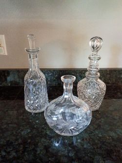 Set of 3 Cut Crystal Glass Decanters