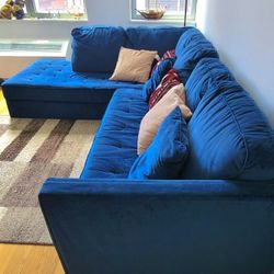 Living Spaces Midnight Blue Chenille 2pc LAF Chaise Sectional Sofa