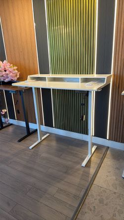 Brand new 55 inches white standing desk with upper shelves and drawers
