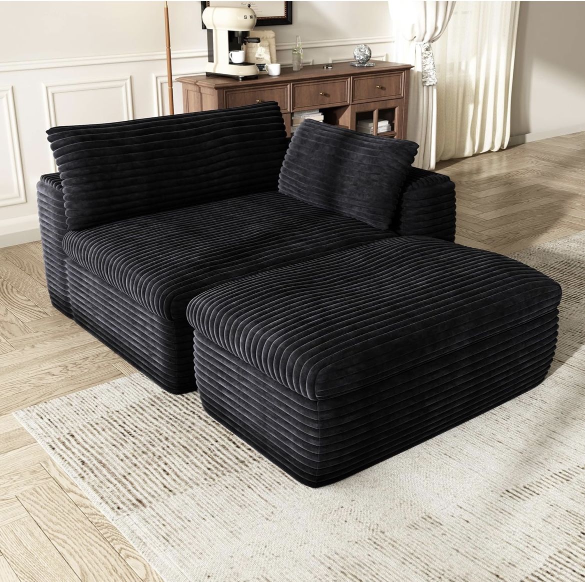 84.6" Modular Sectional Boneless Couch,Corduroy Cloud Sectional Couches for Living Room, Dark Blue