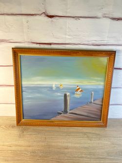 Original Sailboat Ocean Nautical Painting Outsider Art