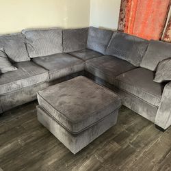 $0 Down!  New Corduroy Sectional.  Grey.  99” X 99”.  Free Delivery!