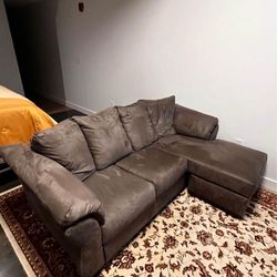 Brown Microfiber Couch With Chaise Lounge 